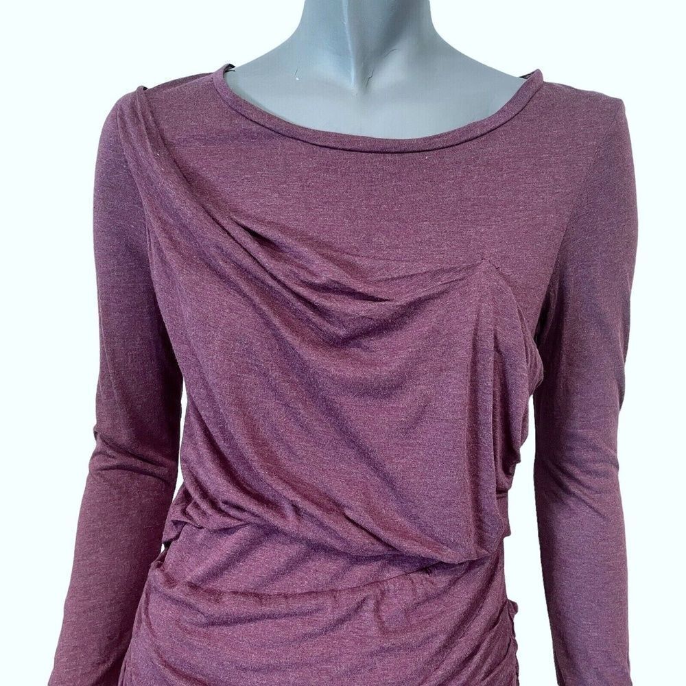 Heather Bordeaux Draped Ruched Bubble Hem Mini Dress Long Sleeve Purple Size M - Picture 5 of 11